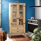 Armário Rústico Para Cozinha 2 Portas Em Vidro 1 Gaveta Madei