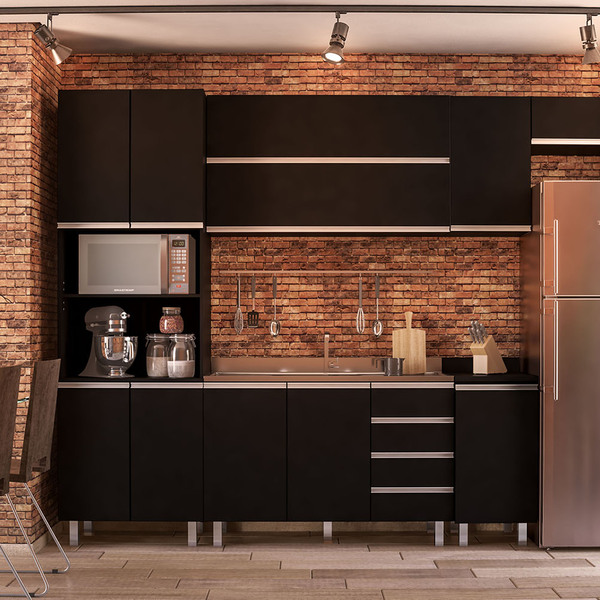 Armário Superior Basculante 120cm Preto Spring