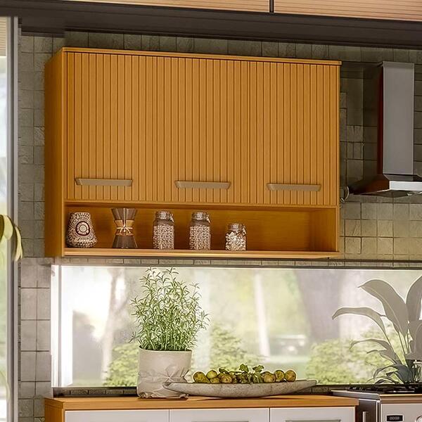 Armário Suspenso 6 Portas Para Cozinha Freijó Off Acetinado C