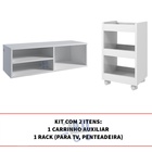 Armário Suspenso Balcão Lavanderia Branco + Carrinho