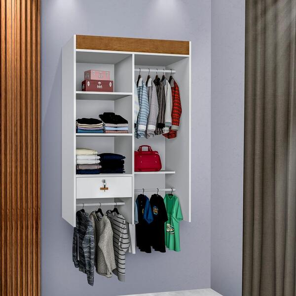 Armário Suspenso Closet Com Gaveta Bali - Branco Com Mel/bran