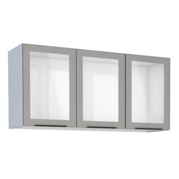 Armário Suspenso De Cozinha 3 Portas De Vidro Arujá Cinza