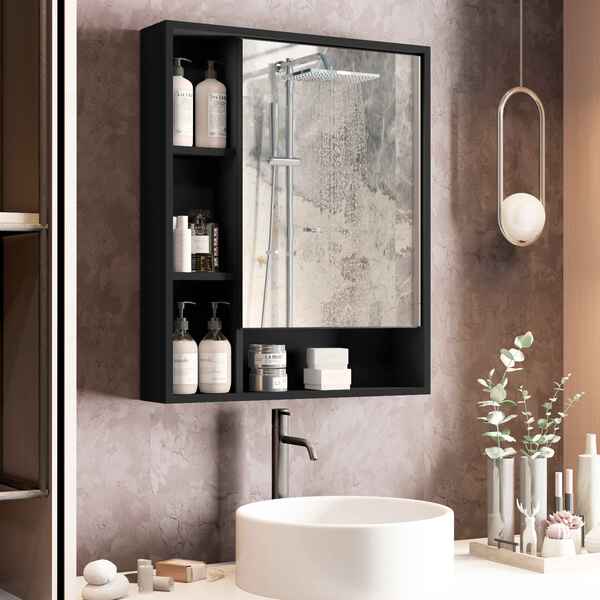 Armário Suspenso Espelheira 1 Porta Com Espelho Olimpia Preto