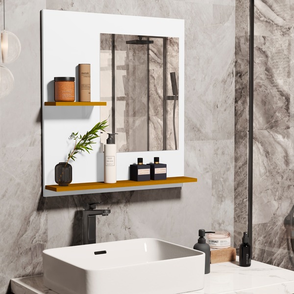 Armário Suspenso Espelheira Com Espelho Atlas Branco Com Natu