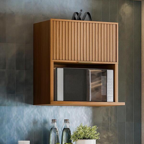 Armário Suspenso Nicho Para Microondas 1 Porta Ripado Nature