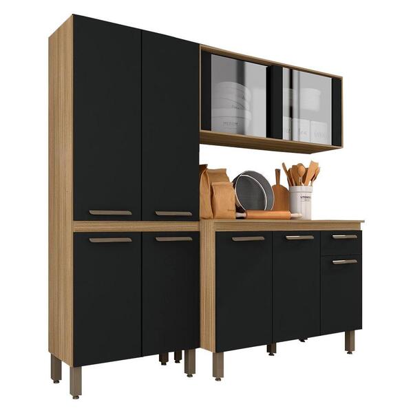 Armário Tieli Paneleiro Duplo 3 Peças Bor/preto - Móveis Arap