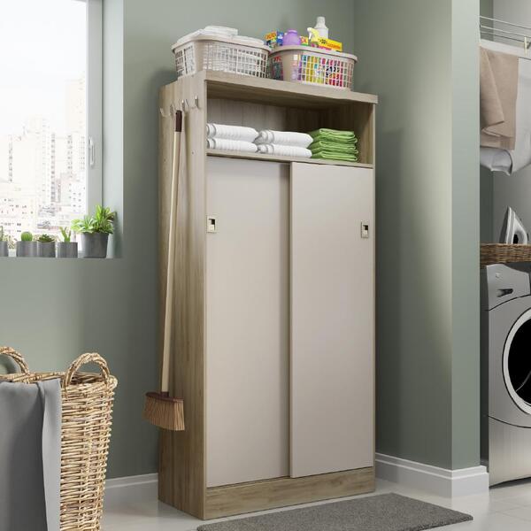 Armário Utilitário Multiuso Magia 2 Portas Noce Com Off White