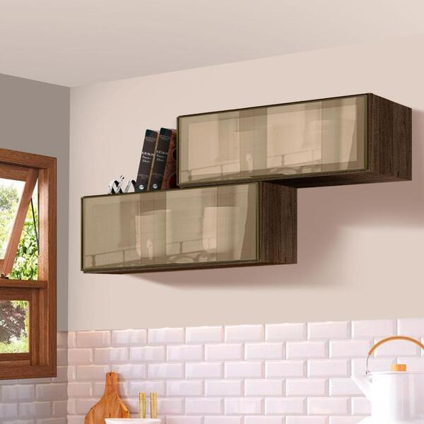 Armários Aéreo Com 2 Portas Basculantes 100% Mdf Em Vidro Ref