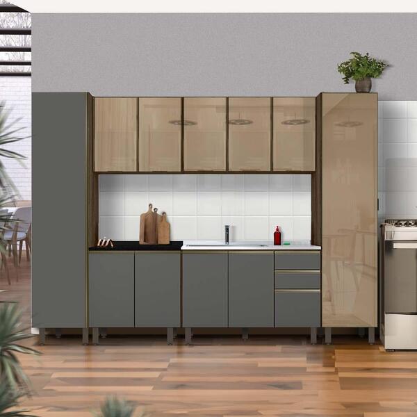 Armários De Cozinha 6 Módulos 100% Mdf Vidro Reflecta Amêndoa