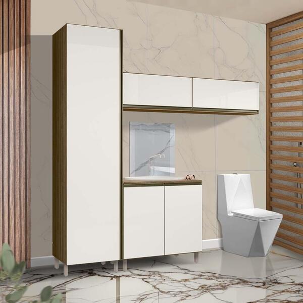 Armários Para Banheiro 4 Módulos 100% Mdf Com Porta Basculant