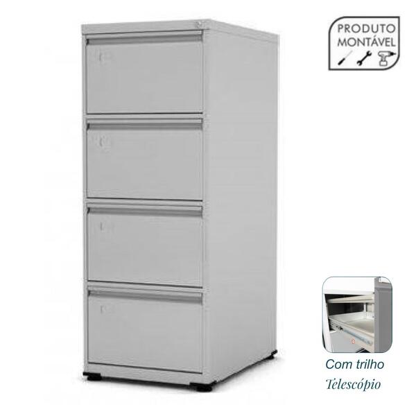 Arquivo De Aço 04 Gav - Chapa # 26 - Trilho Telesc - (57cm) -