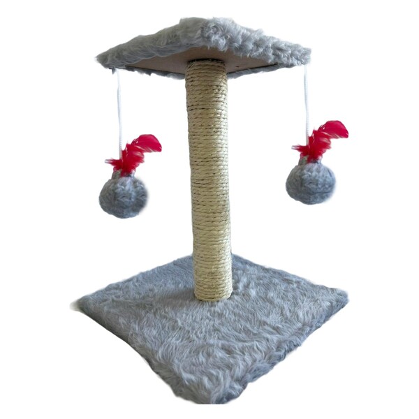 Arranhador Para Gato 2 Bases Com Brinquedo Duplo Ld Pet  Cinza
