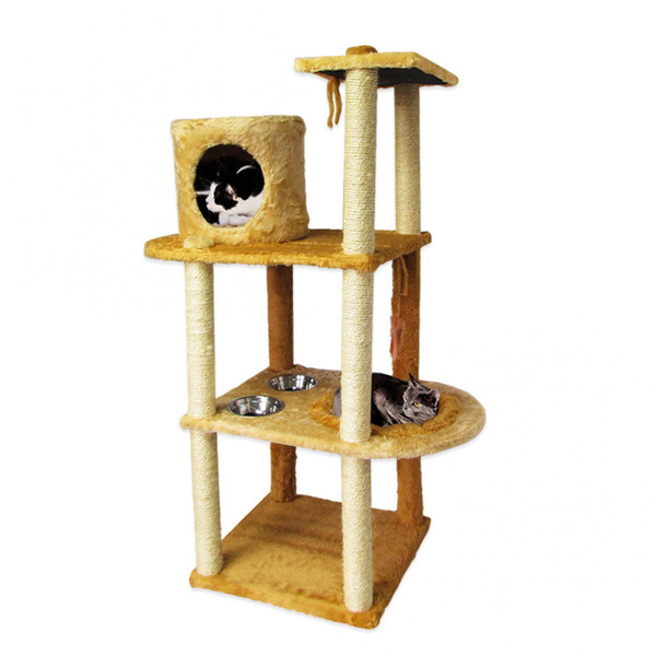 Arranhador Para Gatos Casa 3 Andares 51x1 28 2 Comedouros Bege E Caramelo Leroy Merlin