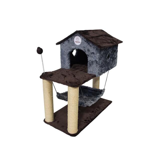 Arranhador Para Gatos Lady Com Casinha E Rede - Cinza