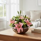 Arranjo Centro De Mesa Lírio Rosa Artificial Completo Grande