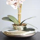 Arranjo Com Duas Orquídeas Artificiais Tigre No Vaso Prateado