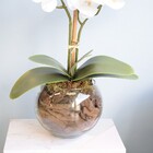 Arranjo Com Duas Orquídeas Brancas Silicone No Vaso De Vidro