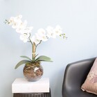 Arranjo Com Duas Orquídeas Brancas Silicone No Vaso De Vidro