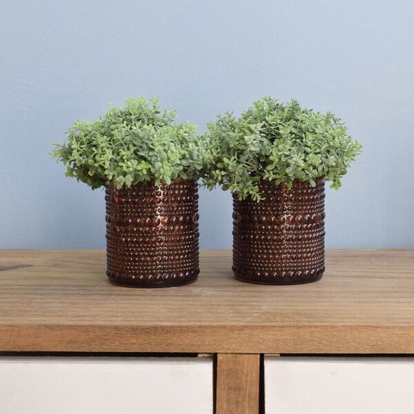 Arranjo De Folhagem No Vaso De Vidro Marsala - Kit Com Dois A