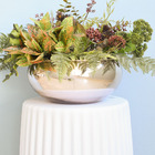 Arranjo De Folhagens Artificiais No Vaso Rose Gold Para Mesa