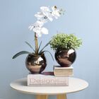 Arranjo De Orquídea Artificial Branca No Vaso Pequeno Bronze