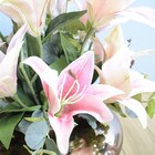 Arranjo Flor Artificial Lírios Rosa Com Eucalipto Toque Real