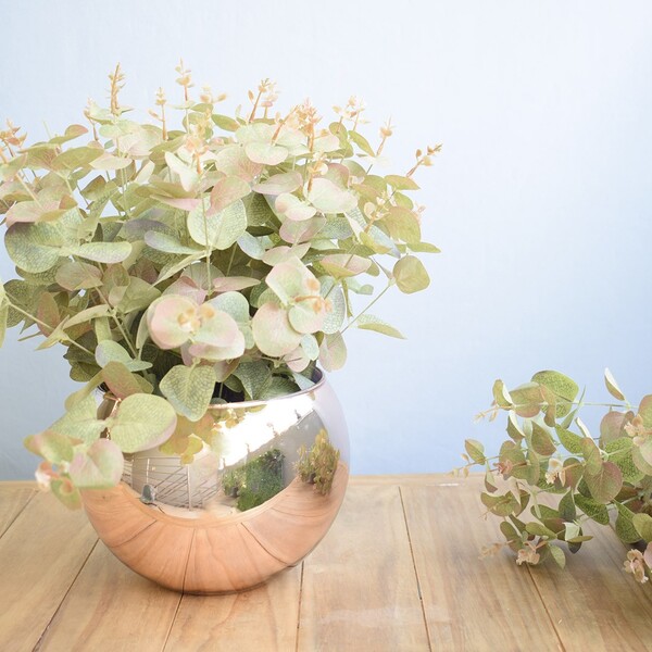 Arranjo Folhas Artificiais De Eucalipto No Vaso Rose Gold Gra