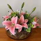 Arranjo Grande Centro De Mesa Lírio Rosa Artificial Completo