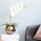 Arranjo Orquídea Artificial Branca No Vaso Bronze M Formosinha