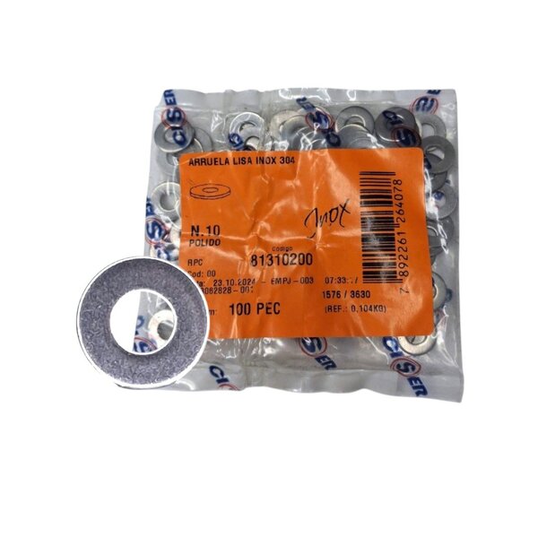 Arruela Inox Lisa Ciser 3/16' Pacote 100 Peças