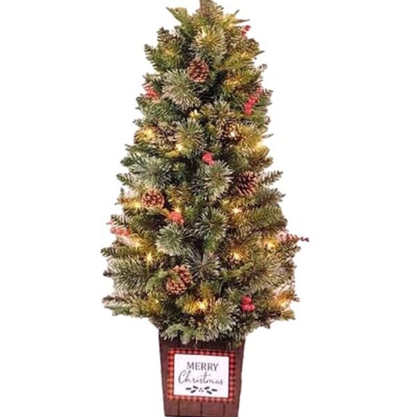 Árvore De Natal Com Base Luzes Led Pinhas Cerejas Decoração