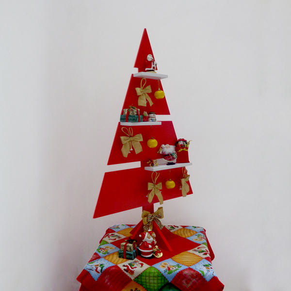 Arvore De Natal Vermelho Mdf Laca 110 Cm Pinheiro Decorativa Enfeite Natalina Leroy Merlin