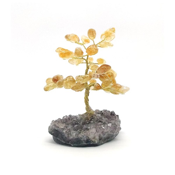 Árvore De Pedra Citrino Base Ametista 10cm - Prosperidade