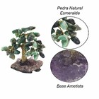 Árvore De Pedra Esmeralda Base Ametista Tronco Dourado 13cm