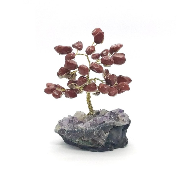 Árvore De Pedra Jaspe Vermelho Base Ametista 10cm - Saúde