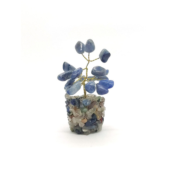 Árvore De Pedra Quartzo Azul Base Mix De Cristais 9cm