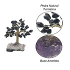 Árvore De Pedra Turmalina Base Ametista Tronco Dourado 13cm