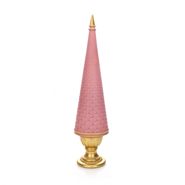 Árvore Decorativa De Natal Em Resina Rosa E Dourado 35 Cm F04