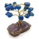 Árvore Pedra Natural Ágata Azul Base Em Drusa Ametista 10cm