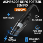 Aspirador De Pó Sem Fio Forte Portátil Leve Carro Bivolt USB
