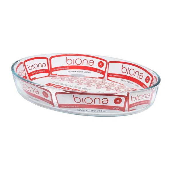 Assadeira De Vidro 39cm Oval 4 Litros Biona