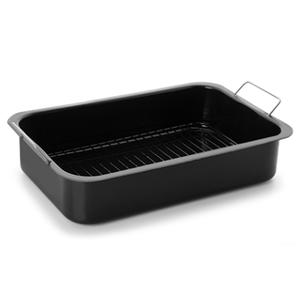 Assadeira Preta + Grelha Interna Esmaltada Retangular Forma