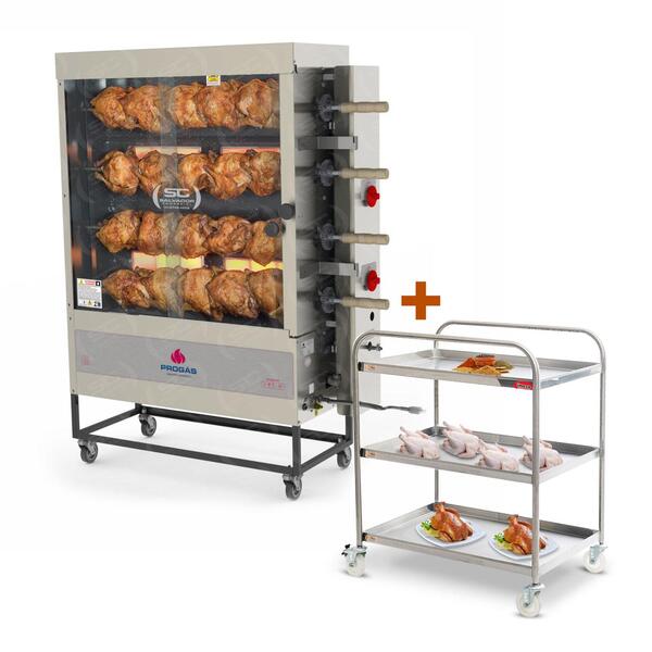 Assador De Frango Gás 4 Espetos Infra Pr-621 Progás + Carrinho Inox E ...