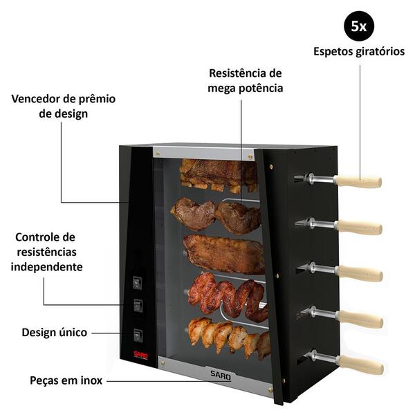 saro Assador Elétrico 5 Espetos Rotativos Saro Chr22 220v | Leroy Merlin