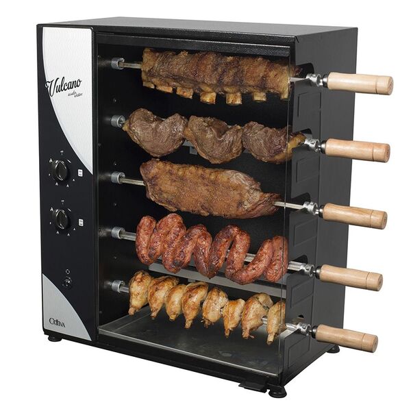 Assador Gás Glp Rotativo Arke Vulcano Cattiva 05 Espetos Banc
