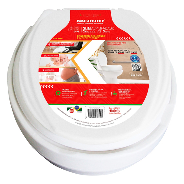 Assento Almofadado Tampa Sanitária Oval Elevado 13,5 Branca P