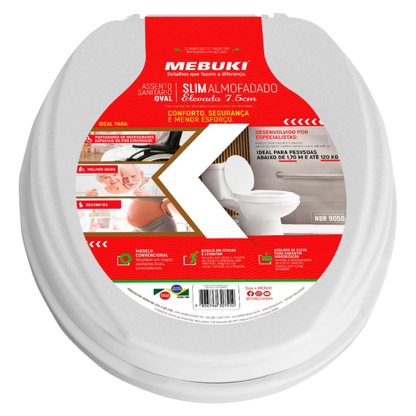 Assento Almofadado Tampa Sanitária Oval Elevado 7,5 Branca Pa