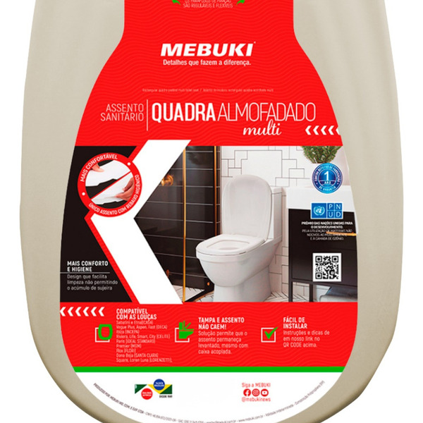 Assento Almofadado Tampa Sanitária Retangular Areia Para Vaso
