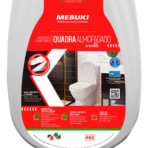 Assento Almofadado Tampa Sanitária Retangular Cinza Claro Par