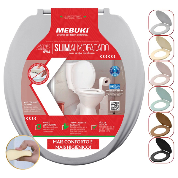 Assento Saniário Almofadado Oval Cinza Claro Para O Vaso Mode